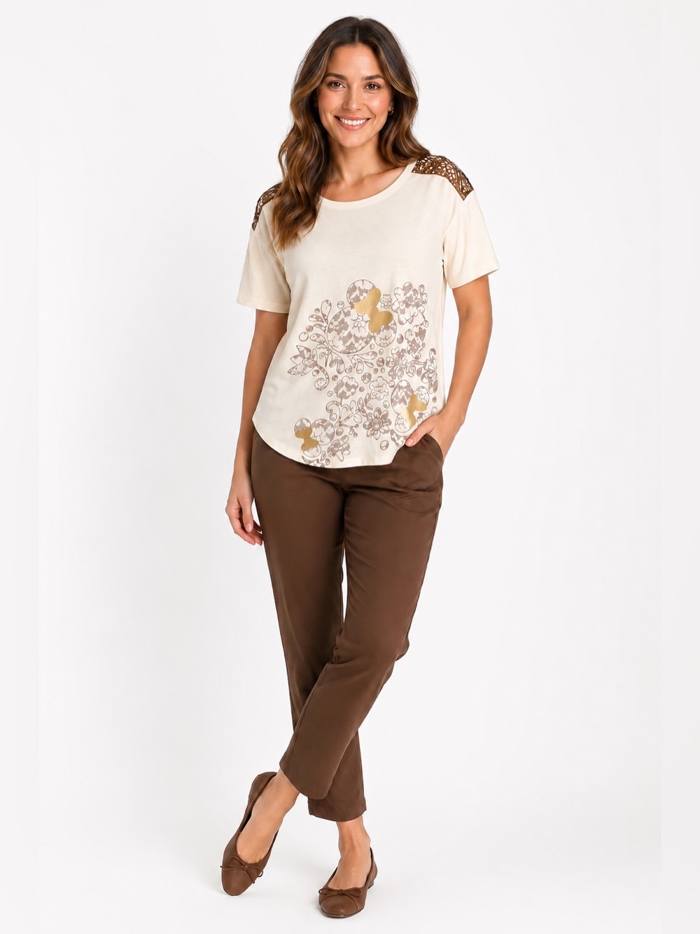 Disney Minnie Mouse Cream & Gold Sequin Blouse